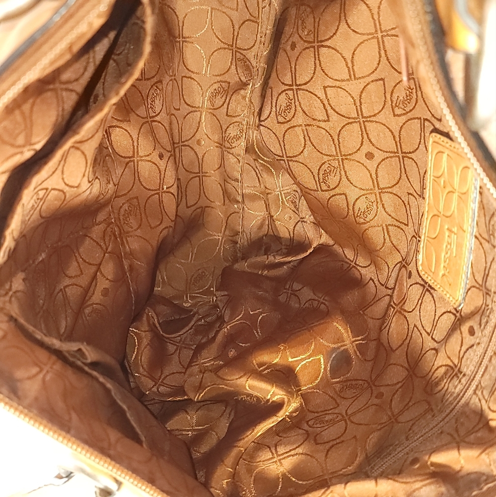 Fossil Shoulder Handbag Tan Leather Distressed Floppy - Picture 14 of 16